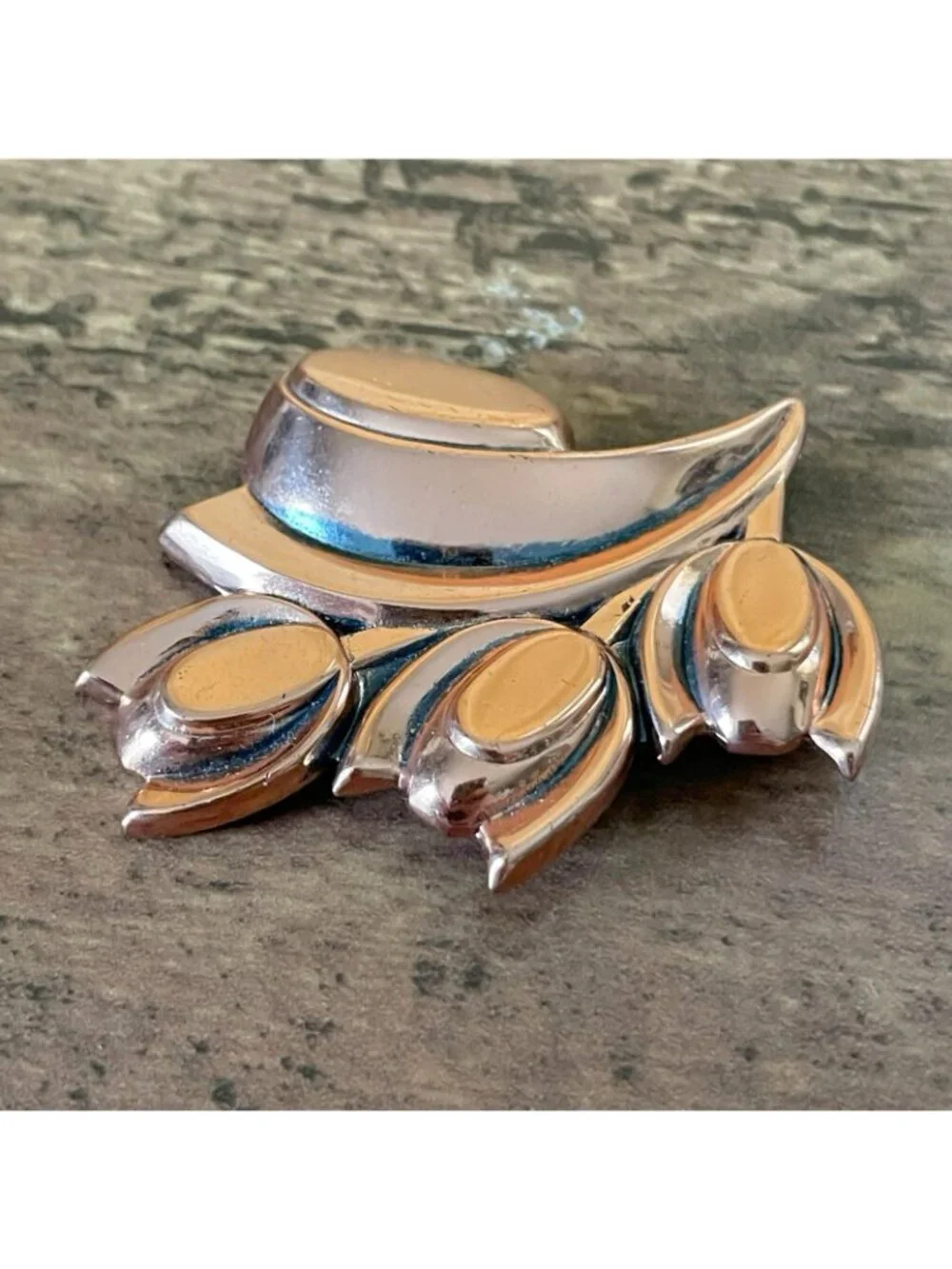 Vintage 60s Matisse Renoir Copper Tulip Brooch Modernist Floral Pin MCM Jewelry
